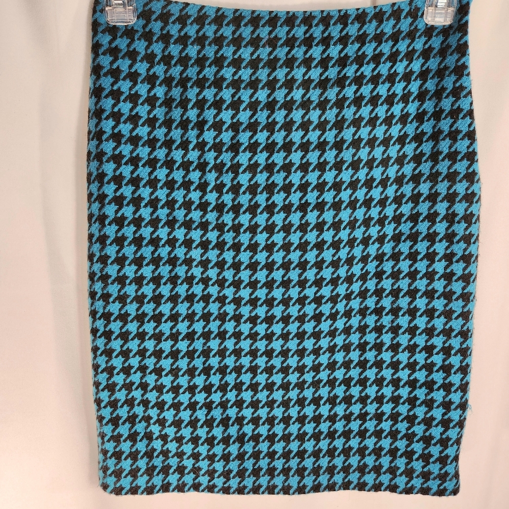 Kate Hill Petite Houndstooth Blue & Black Wool Blend Skirt Size 4P